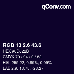 カラーコード: RGB 13 2.6 43.6 | qconv.com