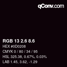 カラーコード: RGB 13 2.6 8.6 | qconv.com