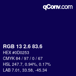 カラーコード: RGB 13 2.6 83.6 | qconv.com