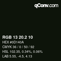 カラーコード: RGB 13 20.2 10 | qconv.com