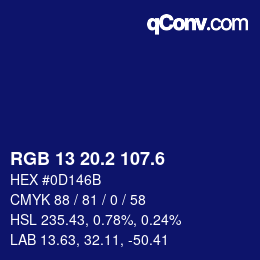 カラーコード: RGB 13 20.2 107.6 | qconv.com
