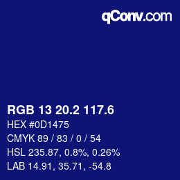 カラーコード: RGB 13 20.2 117.6 | qconv.com