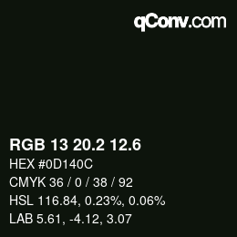 カラーコード: RGB 13 20.2 12.6 | qconv.com