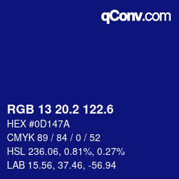 カラーコード: RGB 13 20.2 122.6 | qconv.com
