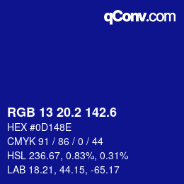カラーコード: RGB 13 20.2 142.6 | qconv.com