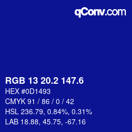 カラーコード: RGB 13 20.2 147.6 | qconv.com