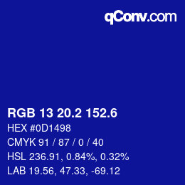 カラーコード: RGB 13 20.2 152.6 | qconv.com