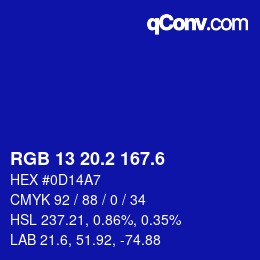 カラーコード: RGB 13 20.2 167.6 | qconv.com