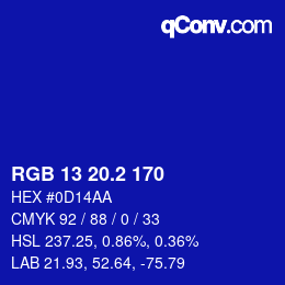 カラーコード: RGB 13 20.2 170 | qconv.com