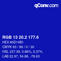 カラーコード: RGB 13 20.2 177.6 | qconv.com