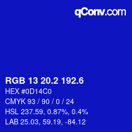 カラーコード: RGB 13 20.2 192.6 | qconv.com