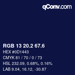 カラーコード: RGB 13 20.2 67.6 | qconv.com