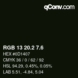 カラーコード: RGB 13 20.2 7.6 | qconv.com