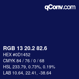 カラーコード: RGB 13 20.2 82.6 | qconv.com