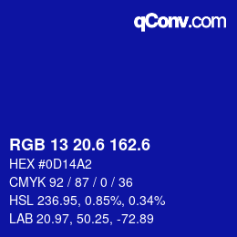 カラーコード: RGB 13 20.6 162.6 | qconv.com