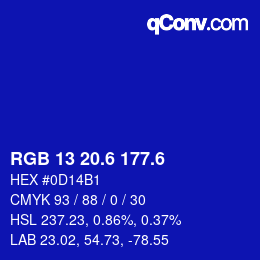 カラーコード: RGB 13 20.6 177.6 | qconv.com