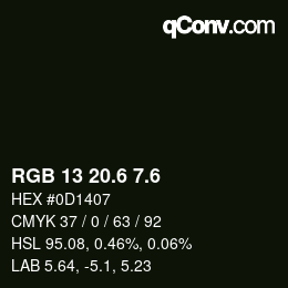 カラーコード: RGB 13 20.6 7.6 | qconv.com