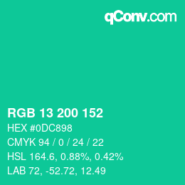 カラーコード: RGB 13 200 152 | qconv.com