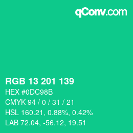 Color code: RGB 13 201 139 | qconv.com