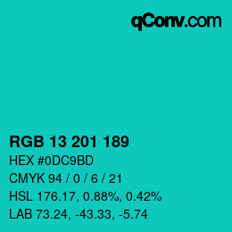 Color code: RGB 13 201 189 | qconv.com