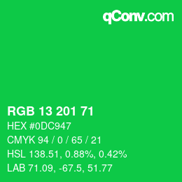 Color code: RGB 13 201 71 | qconv.com