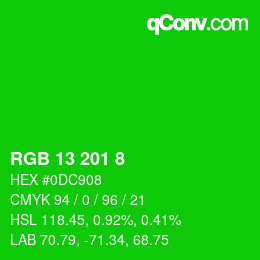 Color code: RGB 13 201 8 | qconv.com