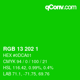 カラーコード: RGB 13 202 1 | qconv.com