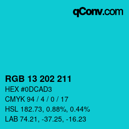 Color code: RGB 13 202 211 | qconv.com