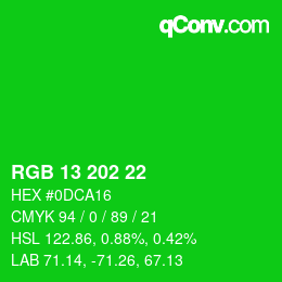 Color code: RGB 13 202 22 | qconv.com