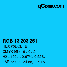 Color code: RGB 13 203 251 | qconv.com