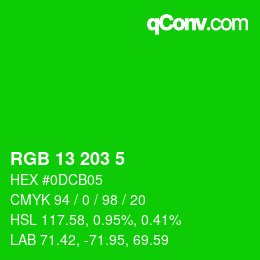 Color code: RGB 13 203 5 | qconv.com