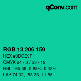 カラーコード: RGB 13 206 159 | qconv.com