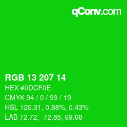 カラーコード: RGB 13 207 14 | qconv.com