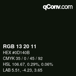 Color code: RGB 13 20 11 | qconv.com