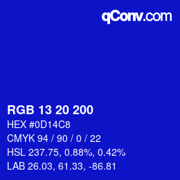 Color code: RGB 13 20 200 | qconv.com