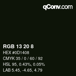 カラーコード: RGB 13 20 8 | qconv.com