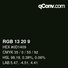 Color code: RGB 13 20 9 | qconv.com