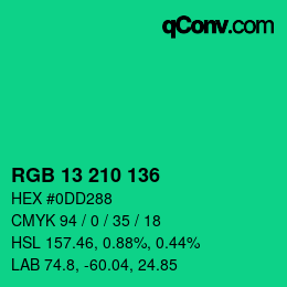カラーコード: RGB 13 210 136 | qconv.com