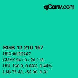 カラーコード: RGB 13 210 167 | qconv.com