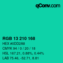 Color code: RGB 13 210 168 | qconv.com