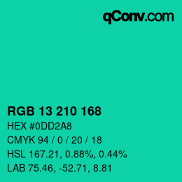 カラーコード: RGB 13 210 168 | qconv.com