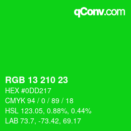 カラーコード: RGB 13 210 23 | qconv.com