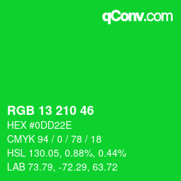 カラーコード: RGB 13 210 46 | qconv.com