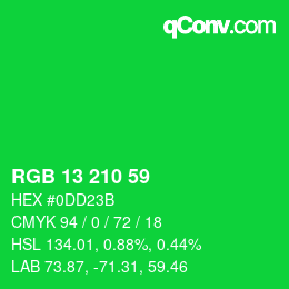 Color code: RGB 13 210 59 | qconv.com