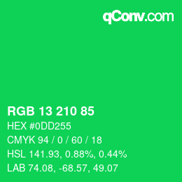 Color code: RGB 13 210 85 | qconv.com