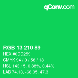 Color code: RGB 13 210 89 | qconv.com