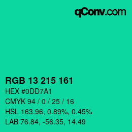 カラーコード: RGB 13 215 161 | qconv.com