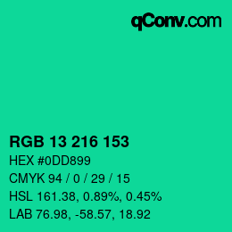カラーコード: RGB 13 216 153 | qconv.com