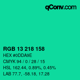 Color code: RGB 13 218 158 | qconv.com