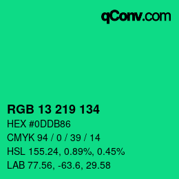 カラーコード: RGB 13 219 134 | qconv.com